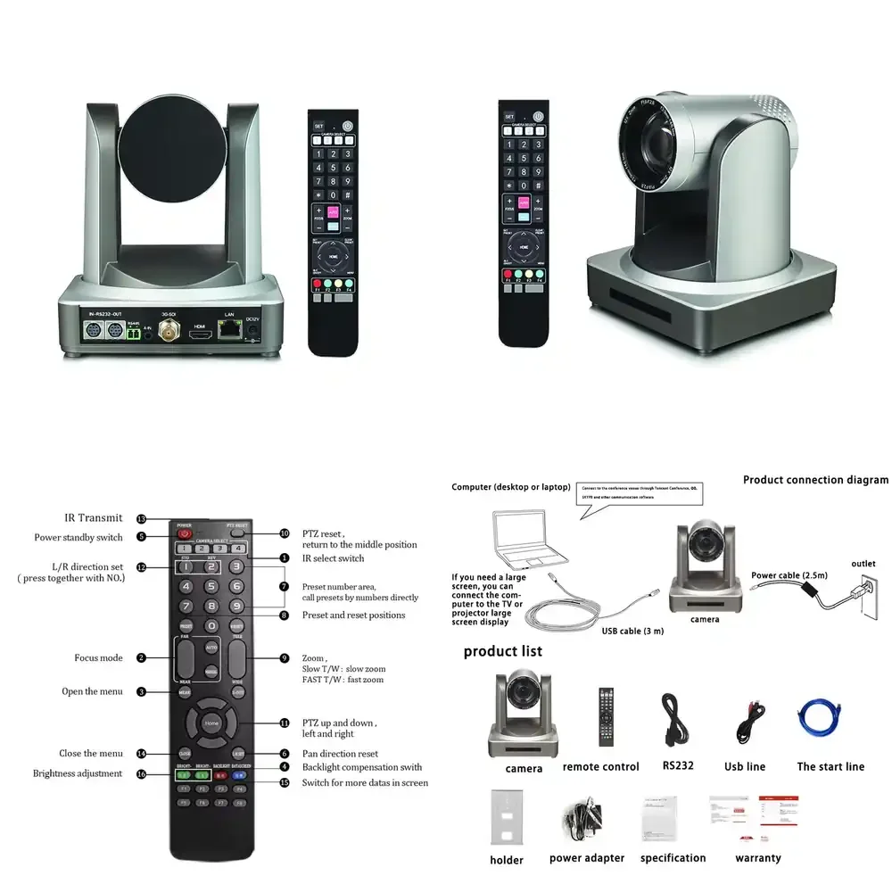 Zhenwei Full HD 1080 P60 USB Output Live Streaming Camera 12X Zoom 3.0 PTZ Rotatable with Live Video Calibration NDI Port
Zhenwei Full HD 1080 P60 USB Output Live Streaming Camera 12X Zoom 3.0 PTZ Rotatable with Live Video Calibration NDI Port