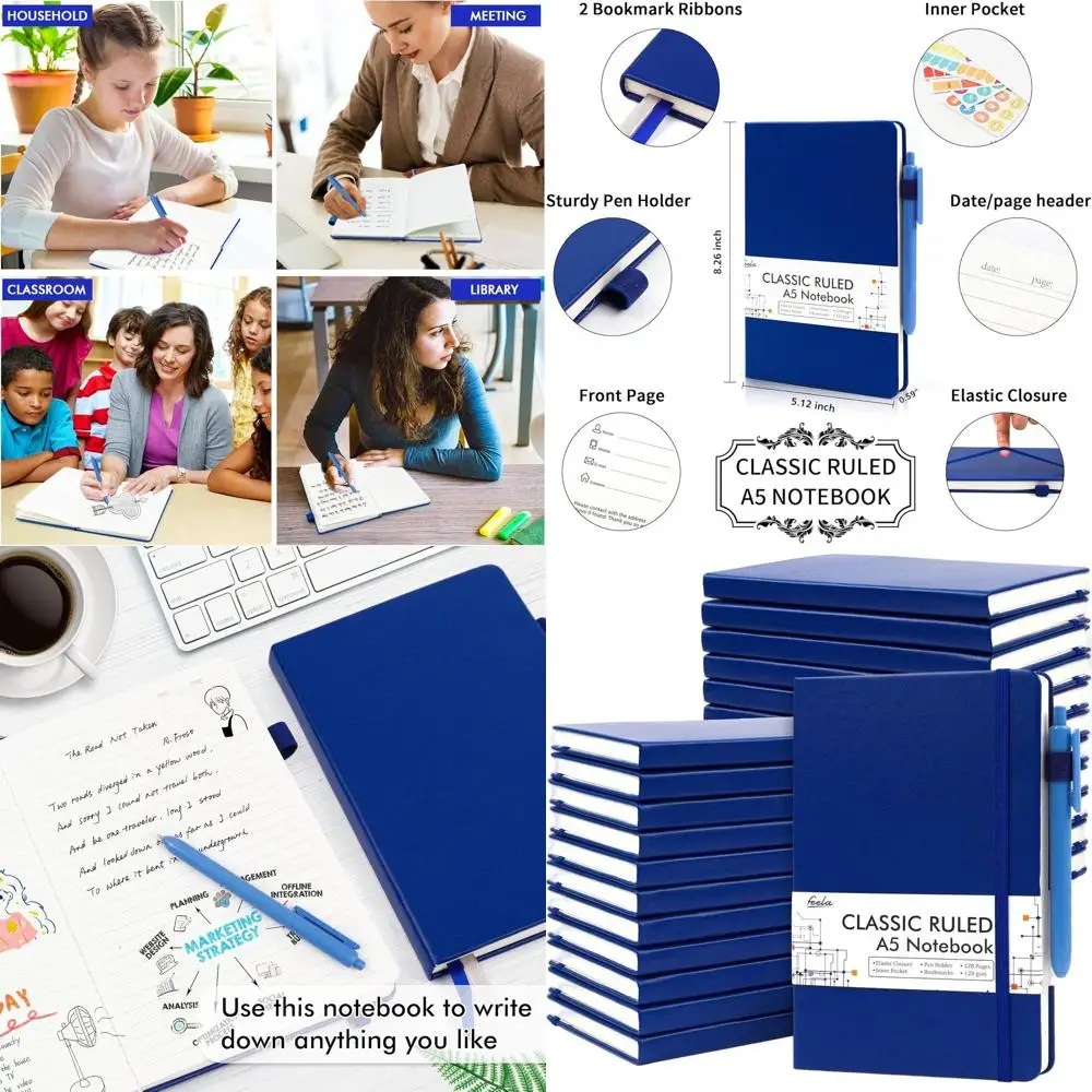 A5 Lined Notebook Set with 24 Pens, 120 GSM Paper, Navy Hardcover for Business and Work Notetaking
A5 Lined Notebook Set with 24 Pens, 120 GSM Paper, Navy Hardcover for Business and Work Notetaking