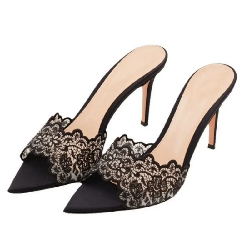 European American Style Lace High-heeled Women Slippers Pointed Toe Slip-on Peep Toe Female Shoes Indoor Outdoor Ladies Sandals
European American Style Lace High-heeled Women Slippers Pointed Toe Slip-on Peep Toe Female Shoes Indoor Outdoor Ladies Sandals
