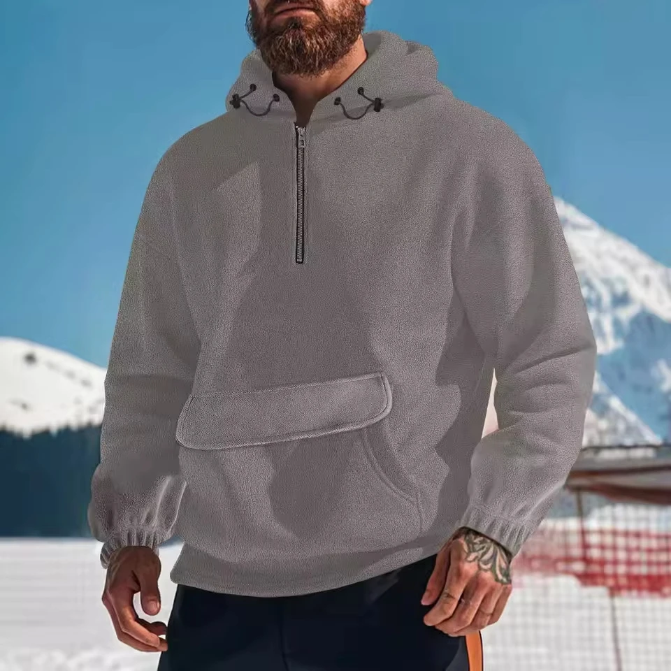 American European New Fashion Men’s Half Zipper Casual Trendy Loose Solid Color Pocket Hooded Pullover Sweatshirts Male Clothes
American European New Fashion Men’s Half Zipper Casual Trendy Loose Solid Color Pocket Hooded Pullover Sweatshirts Male Clothes