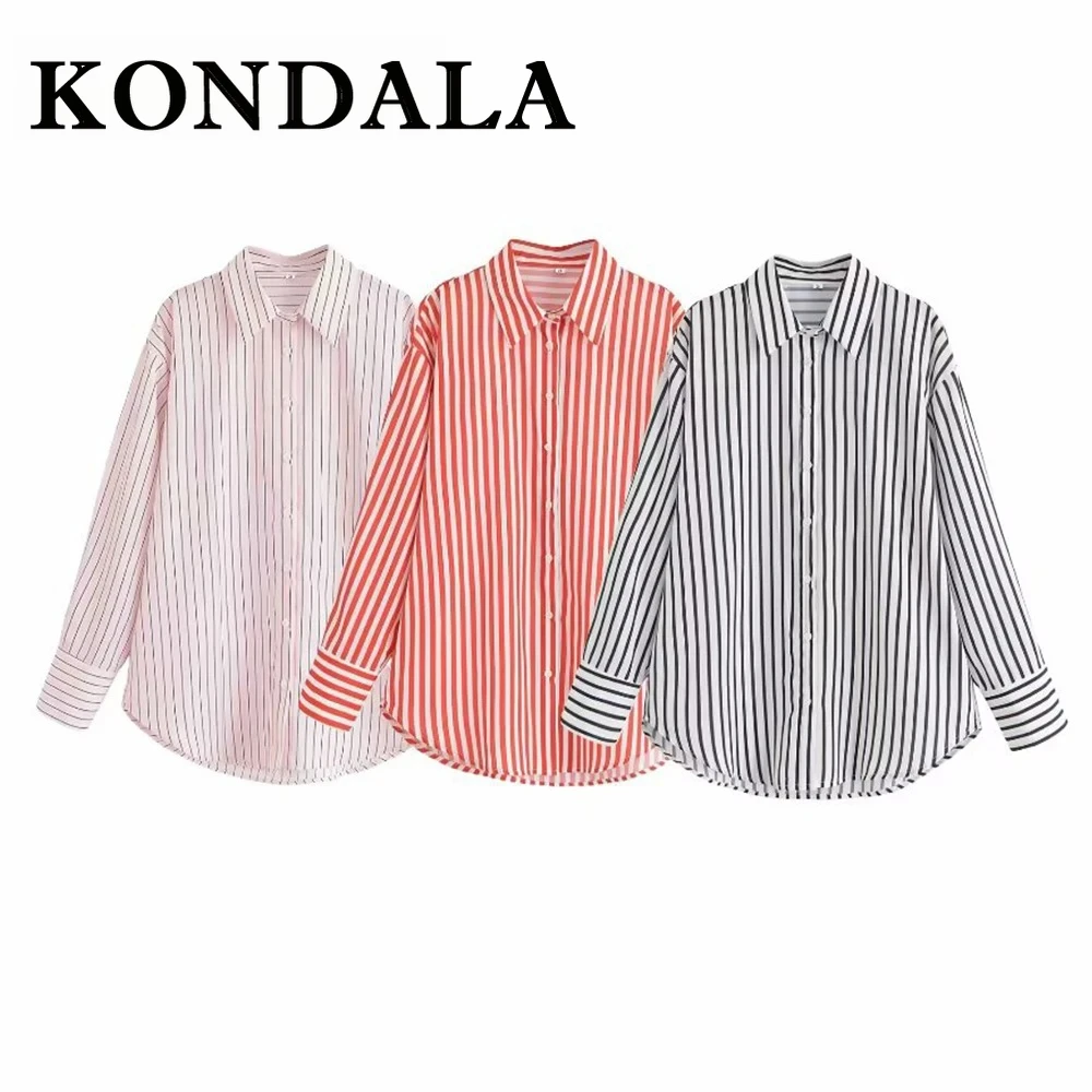 KONDALA Chic Pink Striped Casual Loose Blouse Turn-down Collar Long Sleeve Oversized Shirt Fashion 2025 Office Lady Mujer Shirt
KONDALA Chic Pink Striped Casual Loose Blouse Turn-down Collar Long Sleeve Oversized Shirt Fashion 2025 Office Lady Mujer Shirt
