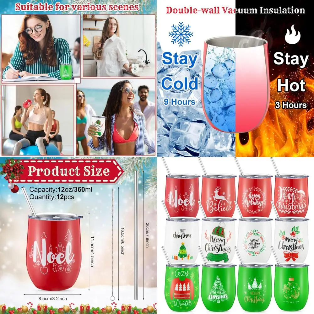 12 oz Stainless Steel Christmas Wine Tumbler with Straw, Brush, and Tree Design - Perfect Holiday Gift for Xmas Party
12 oz Stainless Steel Christmas Wine Tumbler with Straw, Brush, and Tree Design - Perfect Holiday Gift for Xmas Party