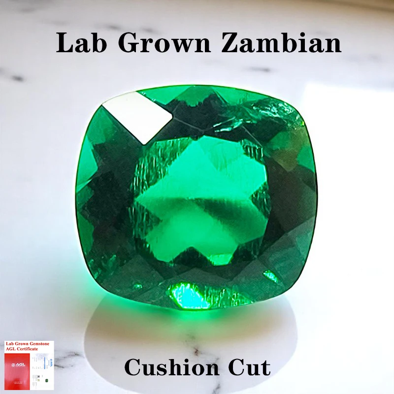 Lab Grown Zambian Emeralds Hydrothermal Hand Cutting Cushion Cut with Cracks Inclusions Inside Selectable AGL Certificate
Lab Grown Zambian Emeralds Hydrothermal Hand Cutting Cushion Cut with Cracks Inclusions Inside Selectable AGL Certificate
