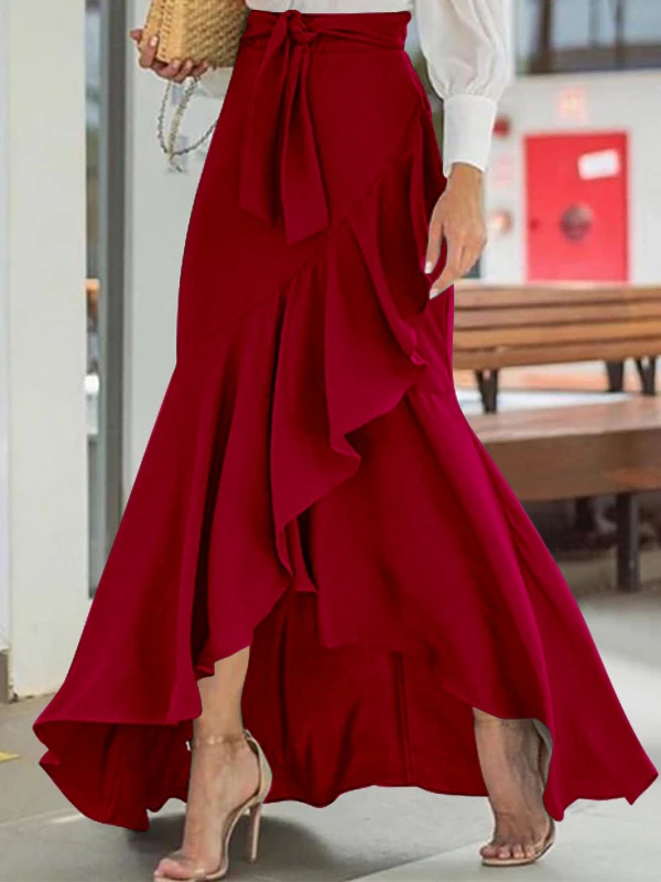 Red Fi Tail Skirt Long f-length High Waist A-line Street Sle Polyester Fabric Pure Color Summer Faion Ladies Skirt
Red Fi Tail Skirt Long f-length High Waist A-line Street Sle Polyester Fabric Pure Color Summer Faion Ladies Skirt