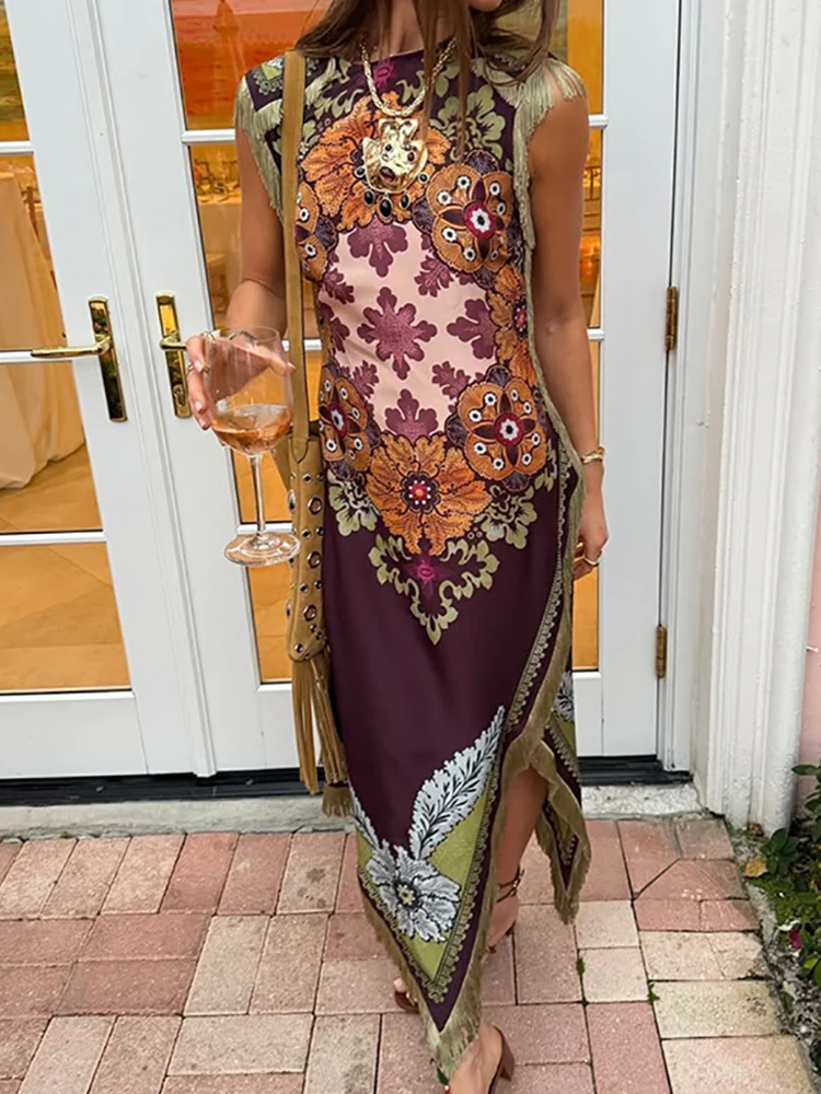 Women Patchwork Tassel Print Sleeveless O-Neck Dress Summer Elegant Simple Holiday Party Streetwear Fashion Irregular Dress 2026
Women Patchwork Tassel Print Sleeveless O-Neck Dress Summer Elegant Simple Holiday Party Streetwear Fashion Irregular Dress 2026