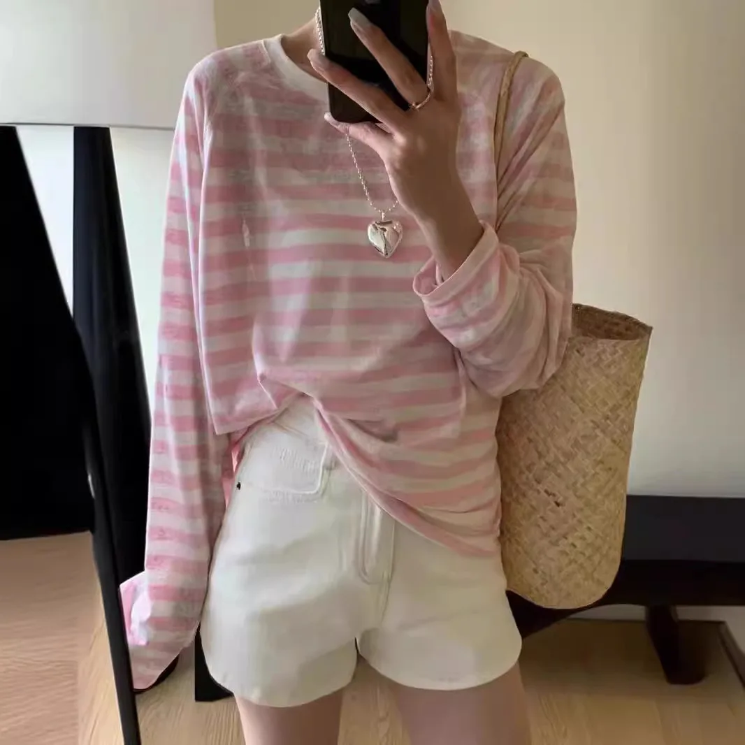 Women Base Layer 2026 Spring Summer Women's Thin Striped Long Sleeve T Shirt Korean Style Crew Neck Raglan Sleeve Loose T-shirt
Women Base Layer 2026 Spring Summer Women's Thin Striped Long Sleeve T Shirt Korean Style Crew Neck Raglan Sleeve Loose T-shirt