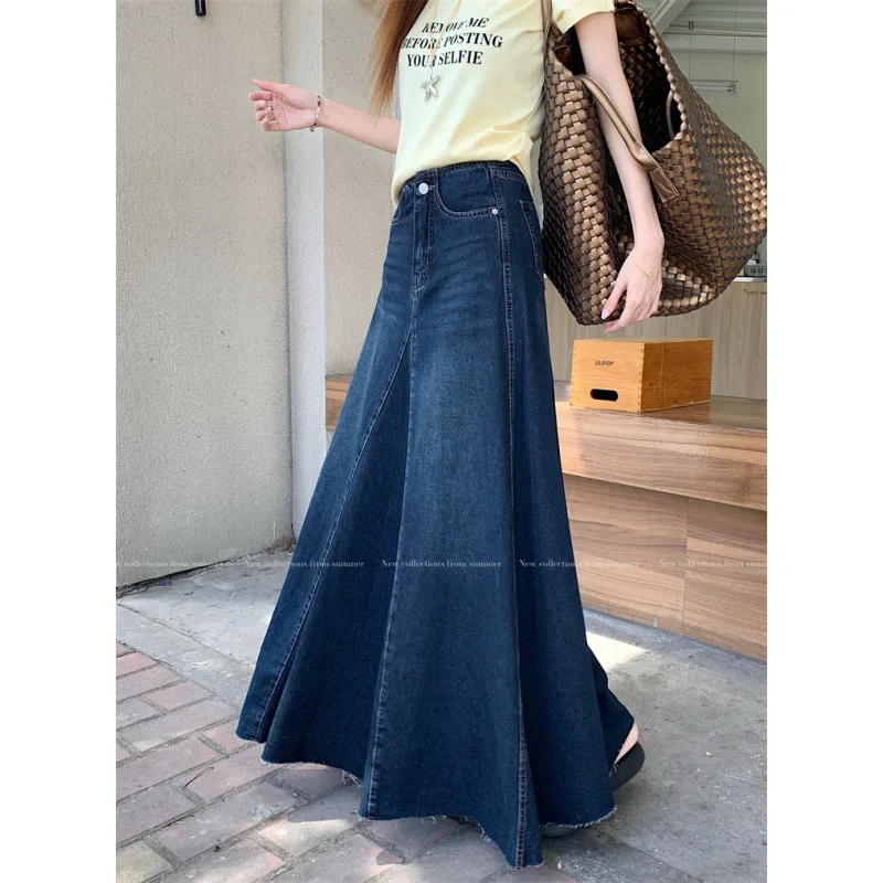 Women's Dark Blue High Waist Denim Maxi Skirt Asymmetric Panel Flared A-line Skirt Harajuku Vintage Casual Streetwear Skirts
Women's Dark Blue High Waist Denim Maxi Skirt Asymmetric Panel Flared A-line Skirt Harajuku Vintage Casual Streetwear Skirts