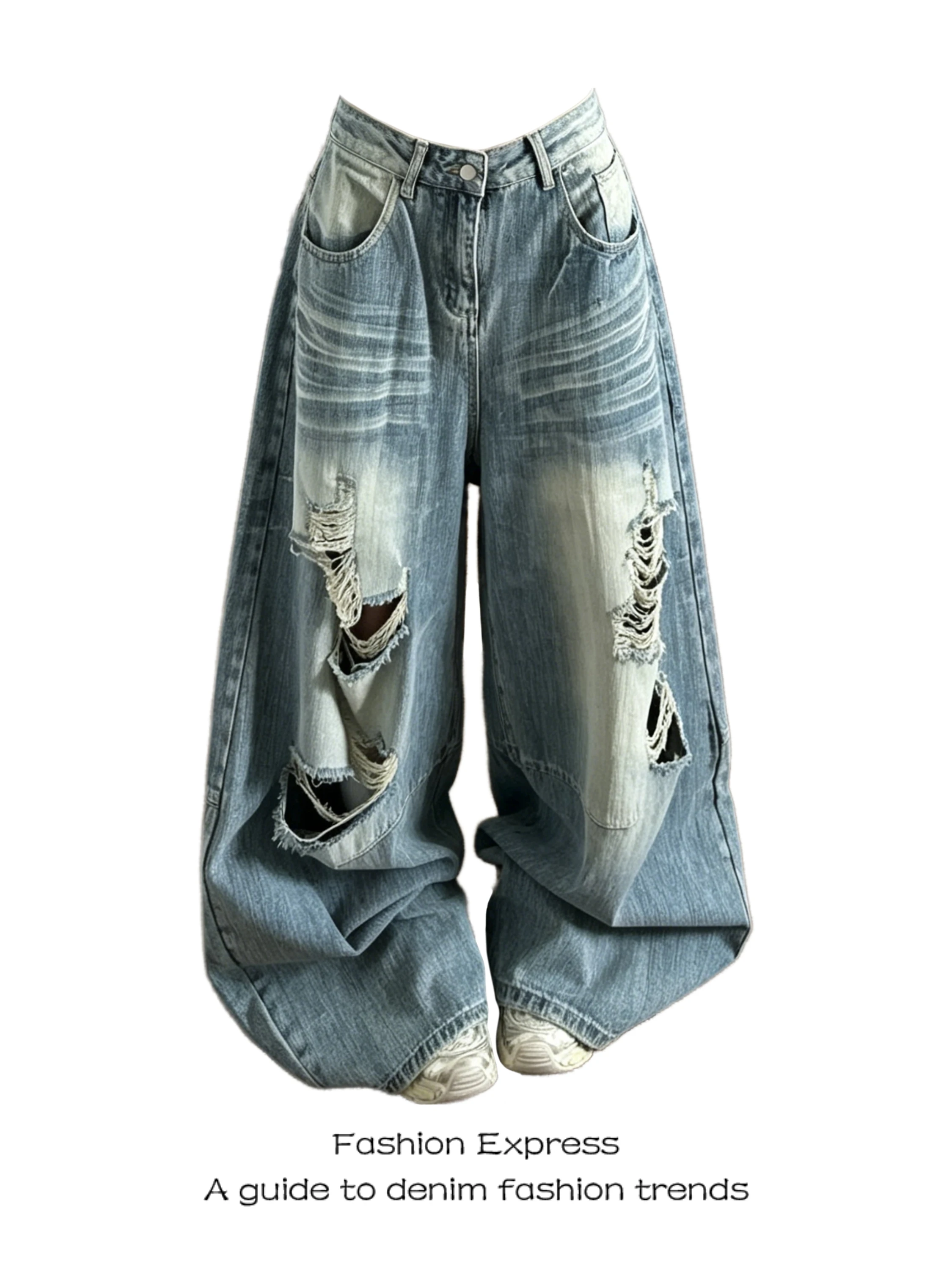 Ripped High Waist Wide Leg Jeans Women Summer Thin New American Street Washed Pattern Retro Cool Knife Long Pants
Ripped High Waist Wide Leg Jeans Women Summer Thin New American Street Washed Pattern Retro Cool Knife Long Pants