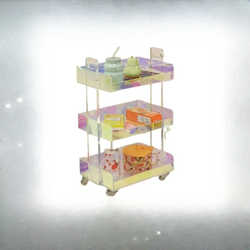 Colorful simple acrylic shelf three-layer pure transparent movable side few food and sundries small coffee table cart
Colorful simple acrylic shelf three-layer pure transparent movable side few food and sundries small coffee table cart