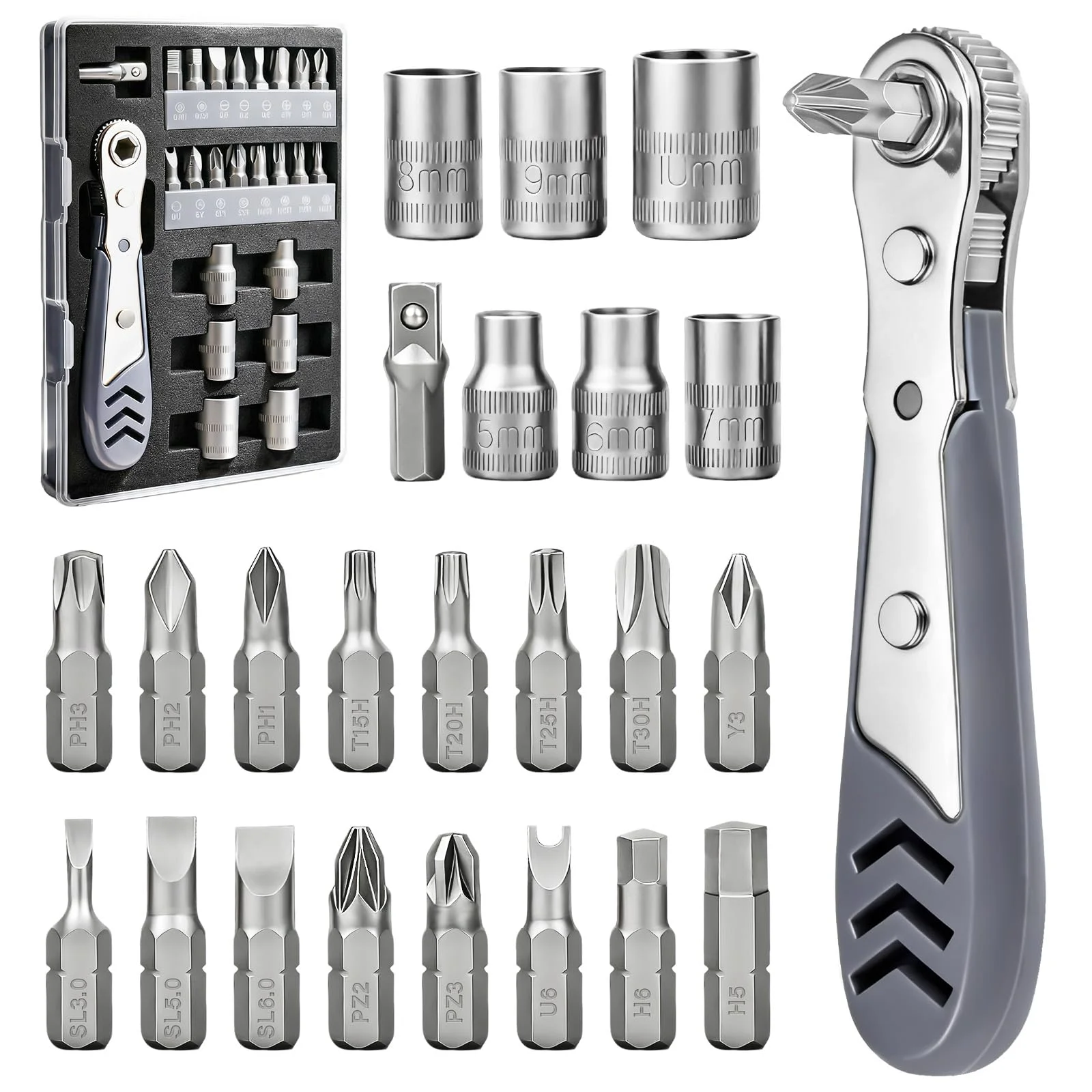 24in1 Screwdriver Set 36-Tooth Magnetic Ratchet Wrench Low Profile Offset Tool Ideal Gift for Men Dad Husband Electronics Repair
24in1 Screwdriver Set 36-Tooth Magnetic Ratchet Wrench Low Profile Offset Tool Ideal Gift for Men Dad Husband Electronics Repair