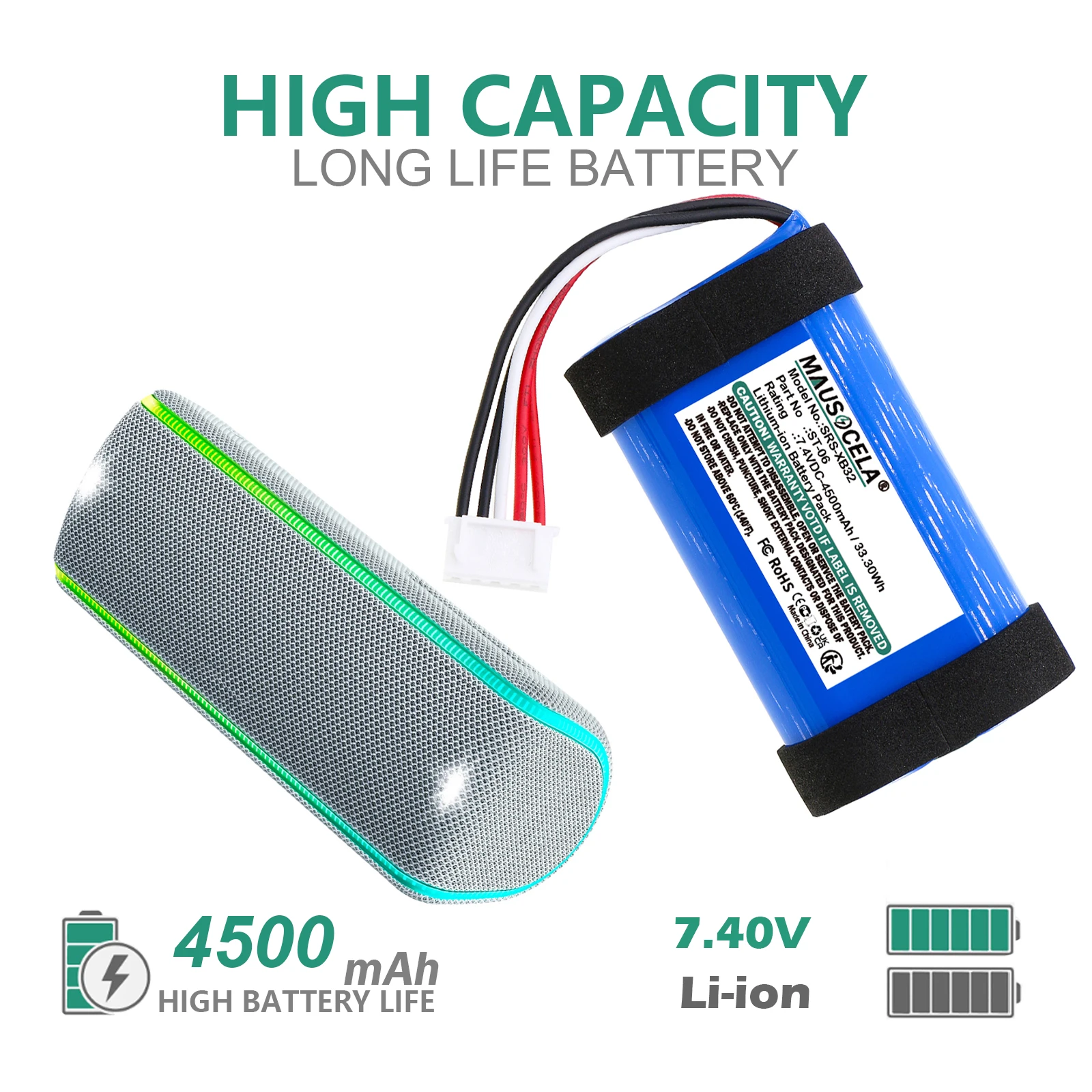 4500mAh Speaker Battery For Sony:IAJ002NA,ID1057,ST-06,ST-06S,SRS-XB31,SRS-XB33,SRS-XE300,SRS-XB32,ULT Field 1,YY7862E,+Toolkit
4500mAh Speaker Battery For Sony:IAJ002NA,ID1057,ST-06,ST-06S,SRS-XB31,SRS-XB33,SRS-XE300,SRS-XB32,ULT Field 1,YY7862E,+Toolkit