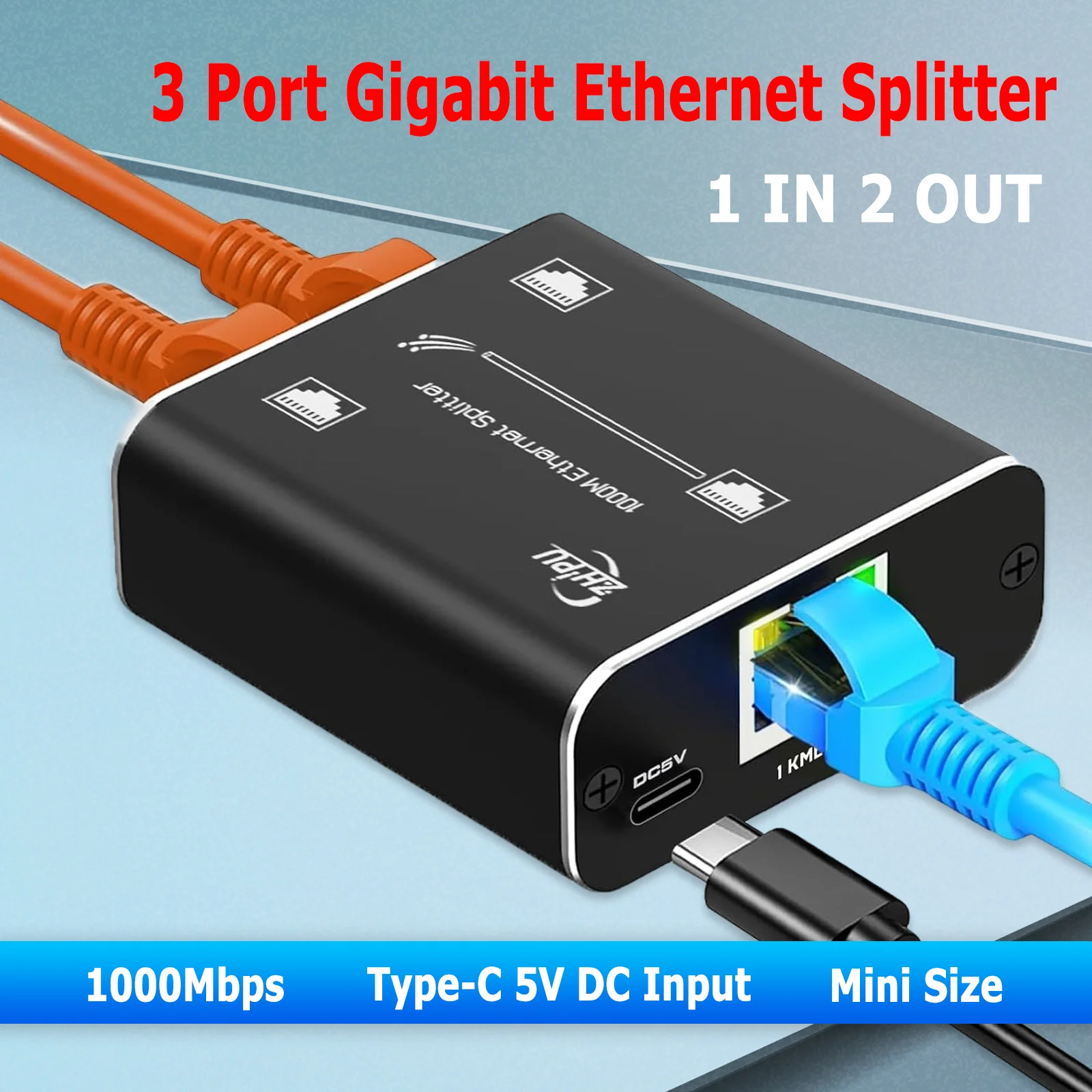 3 Port Ethernet Splitter 1000Mbps 1 in 2 Out High Speed Gigabit Ethernet Splitter with USB Power Cable for Cat5/5e/6/7/8 Cable
3 Port Ethernet Splitter 1000Mbps 1 in 2 Out High Speed Gigabit Ethernet Splitter with USB Power Cable for Cat5/5e/6/7/8 Cable