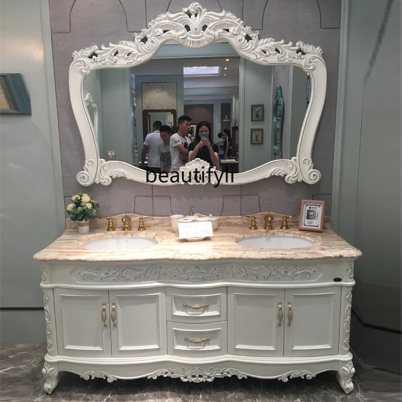 European bathroom cabinet custom double basin solid wood washbasin cabinet combination high-end floor type
European bathroom cabinet custom double basin solid wood washbasin cabinet combination high-end floor type