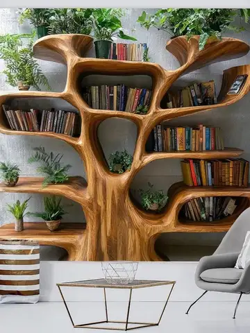 Tree Bookshelf Tapestry Multiple Sizes 2D Print Nordic Tree Plants Reading Theme Polyester Living Study Reading Nook Calm