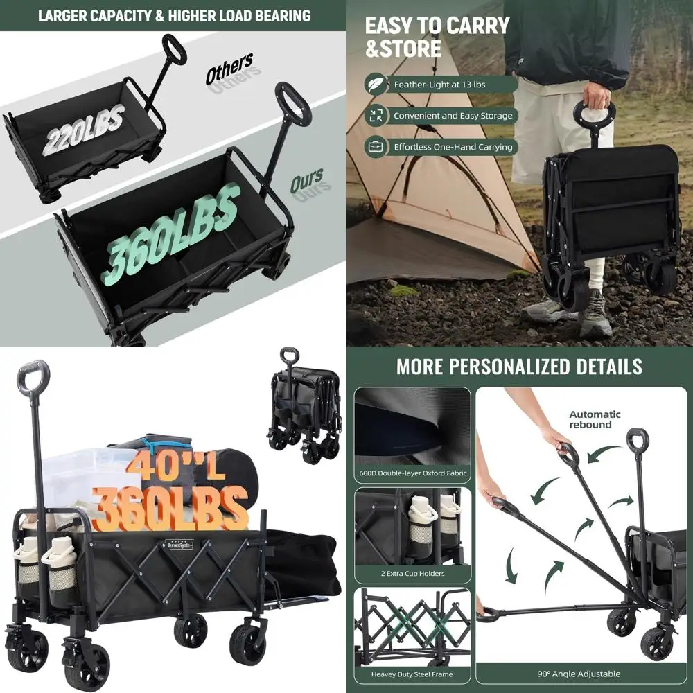 Extra Long 40 Collapsible Utility Wagon with 360 lbs Capacity - Foldable Cart for Outdoor, Shopping, and More
Extra Long 40 Collapsible Utility Wagon with 360 lbs Capacity - Foldable Cart for Outdoor, Shopping, and More