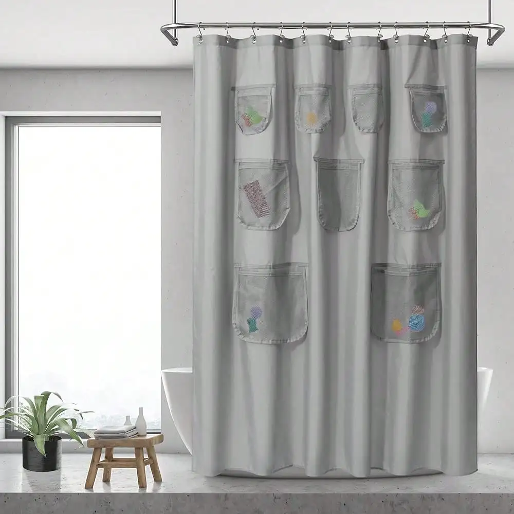 Waterproof Fabric Shower Curtain Or Liner With 9 Mesh Pockets - Gray, 71x72 Inches
Waterproof Fabric Shower Curtain Or Liner With 9 Mesh Pockets - Gray, 71x72 Inches