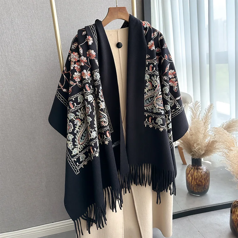 Traveling Poncho Shawl Ethnic Style Tassels Cloak Winter Warm Embroidery Outdoor Decoration Women's Imitation Cashmere Muffler
Traveling Poncho Shawl Ethnic Style Tassels Cloak Winter Warm Embroidery Outdoor Decoration Women's Imitation Cashmere Muffler