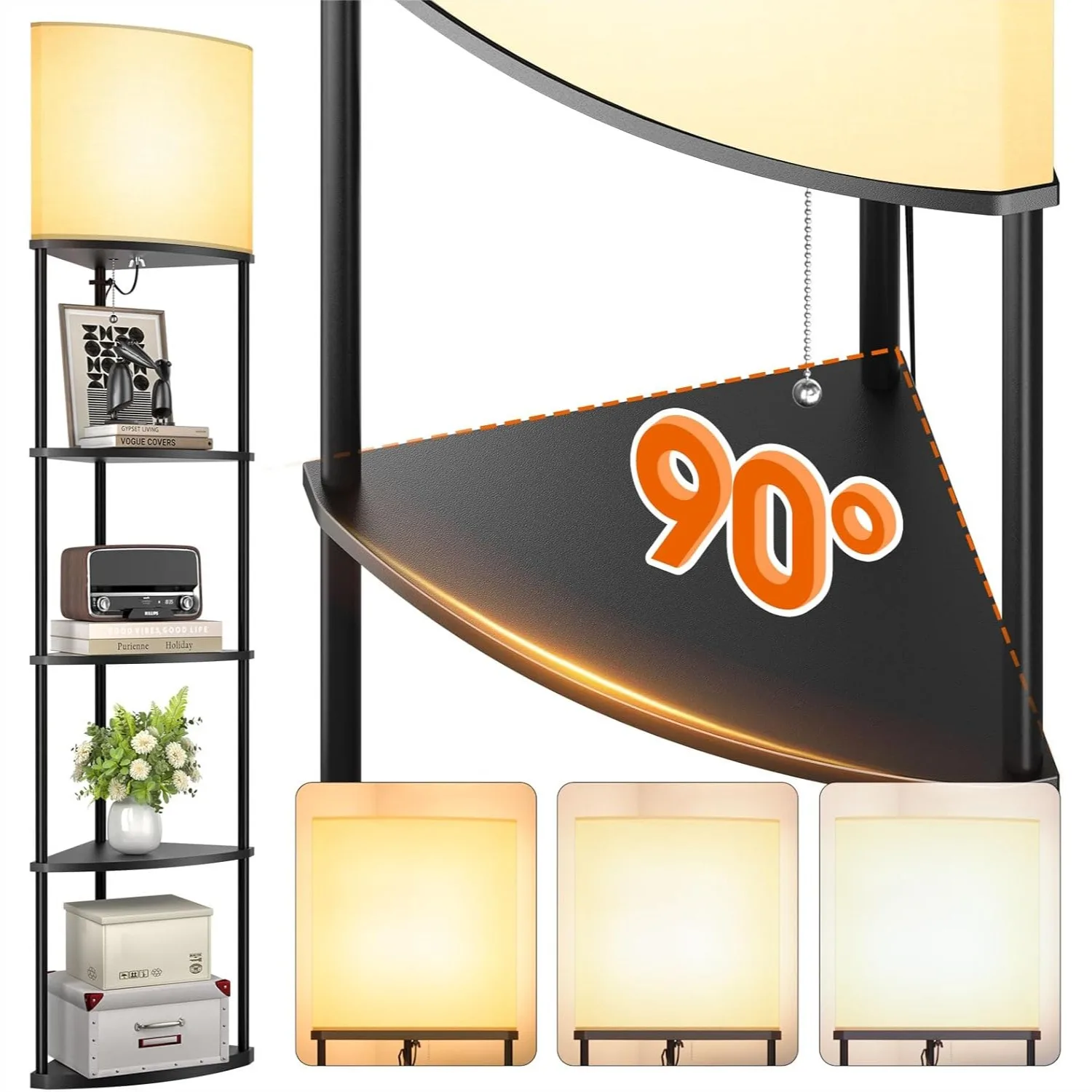 5-Tier Floor Lamp With Shelves 3 Color Temperatures Linen Shade Corner Lamp For Living Room Home Office Bedroom E26 LED Bulb Included 800lm Black
5-Tier Floor Lamp With Shelves 3 Color Temperatures Linen Shade Corner Lamp For Living Room Home Office Bedroom E26 LED Bulb Included 800lm Black