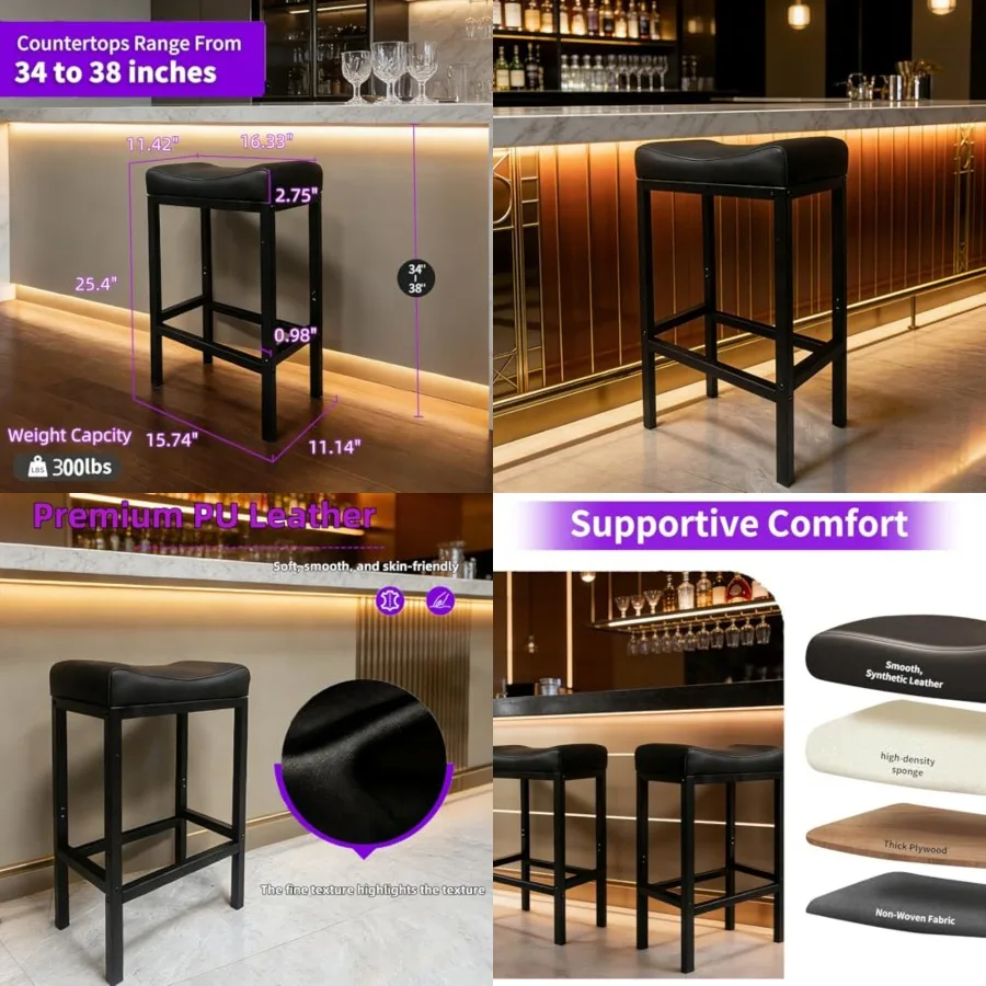 Set of 1 Backless Bar Stools 24 ch, Modern Counter Height Stools with Soft Faux Leather Padded Saddle Seat, Heavy Duty 300LB Ca
Set of 1 Backless Bar Stools 24 ch, Modern Counter Height Stools with Soft Faux Leather Padded Saddle Seat, Heavy Duty 300LB Ca