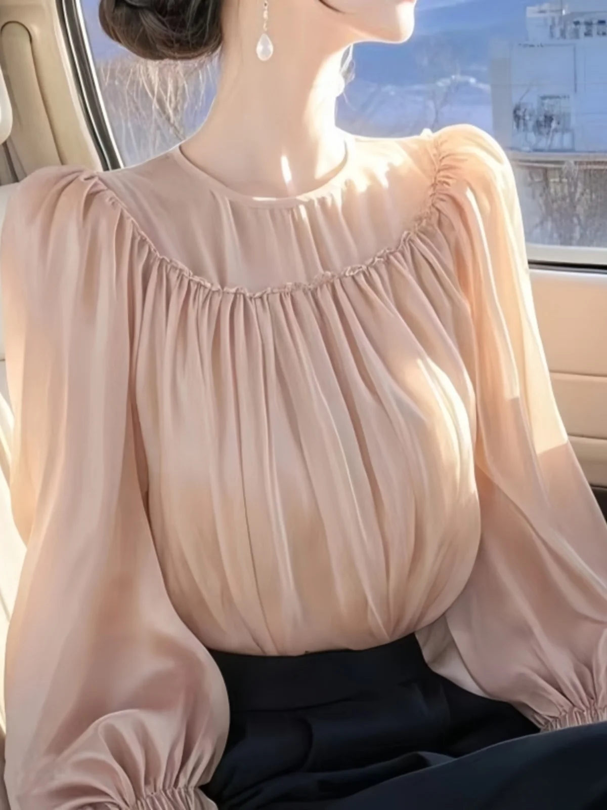 Ele Women's irt Unique Beautiful Wood ain Chiffon Top Waist Cinched Korean Sle Long Sve round Ne Spring F...
Ele Women's irt Unique Beautiful Wood ain Chiffon Top Waist Cinched Korean Sle Long Sve round Ne Spring F...