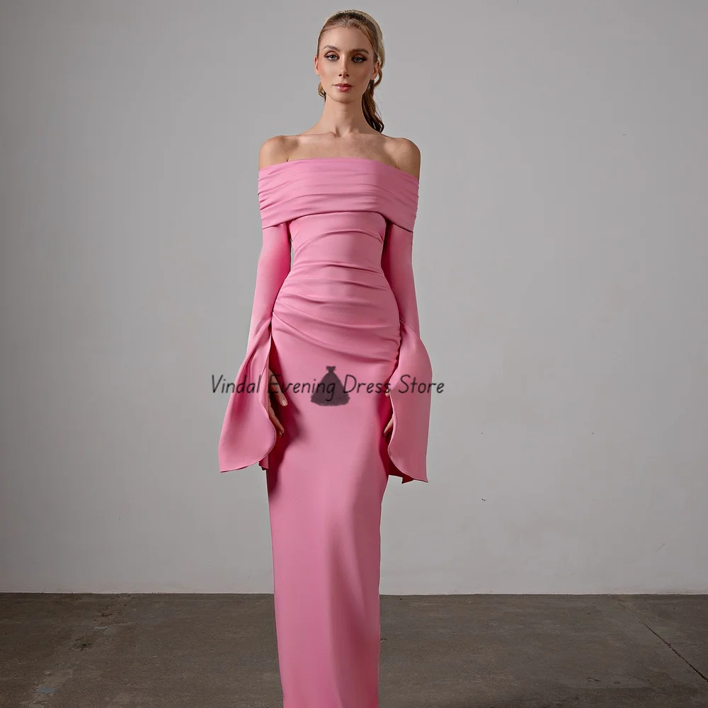 Vindal Long Sleeves Sheath Formal Party Dress Off-the-shoulder Neckline Floor-Length Elegant Saudi Customized Evening Dress 2025
Vindal Long Sleeves Sheath Formal Party Dress Off-the-shoulder Neckline Floor-Length Elegant Saudi Customized Evening Dress 2025