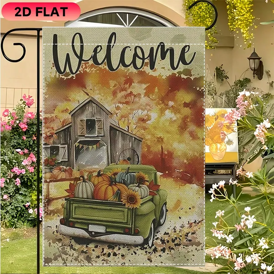 1pc Autumn Fall Welcome Garden Flag, Vintage Green Pickup Truck with Pumpkins Sunflowers Rustic Barn, Farmhouse Seasonal Decor, Outdoor Porch Yard
1pc Autumn Fall Welcome Garden Flag, Vintage Green Pickup Truck with Pumpkins Sunflowers Rustic Barn, Farmhouse Seasonal Decor, Outdoor Porch Yard