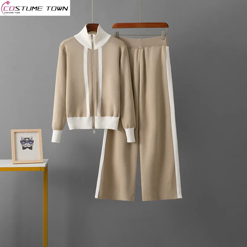 New autumn and winter women's double headed zipper knitted sweater+casual sports wide leg pants two-piece set
New autumn and winter women's double headed zipper knitted sweater+casual sports wide leg pants two-piece set