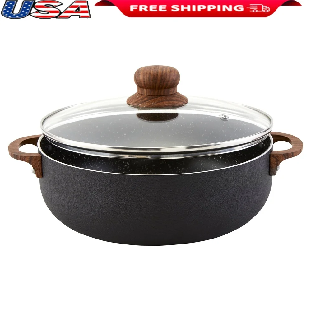 4.4qt Black Stone Aluminum Speckled Nonstick Caldero with Glass Lid & Wood Look Handles Black
4.4qt Black Stone Aluminum Speckled Nonstick Caldero with Glass Lid & Wood Look Handles Black