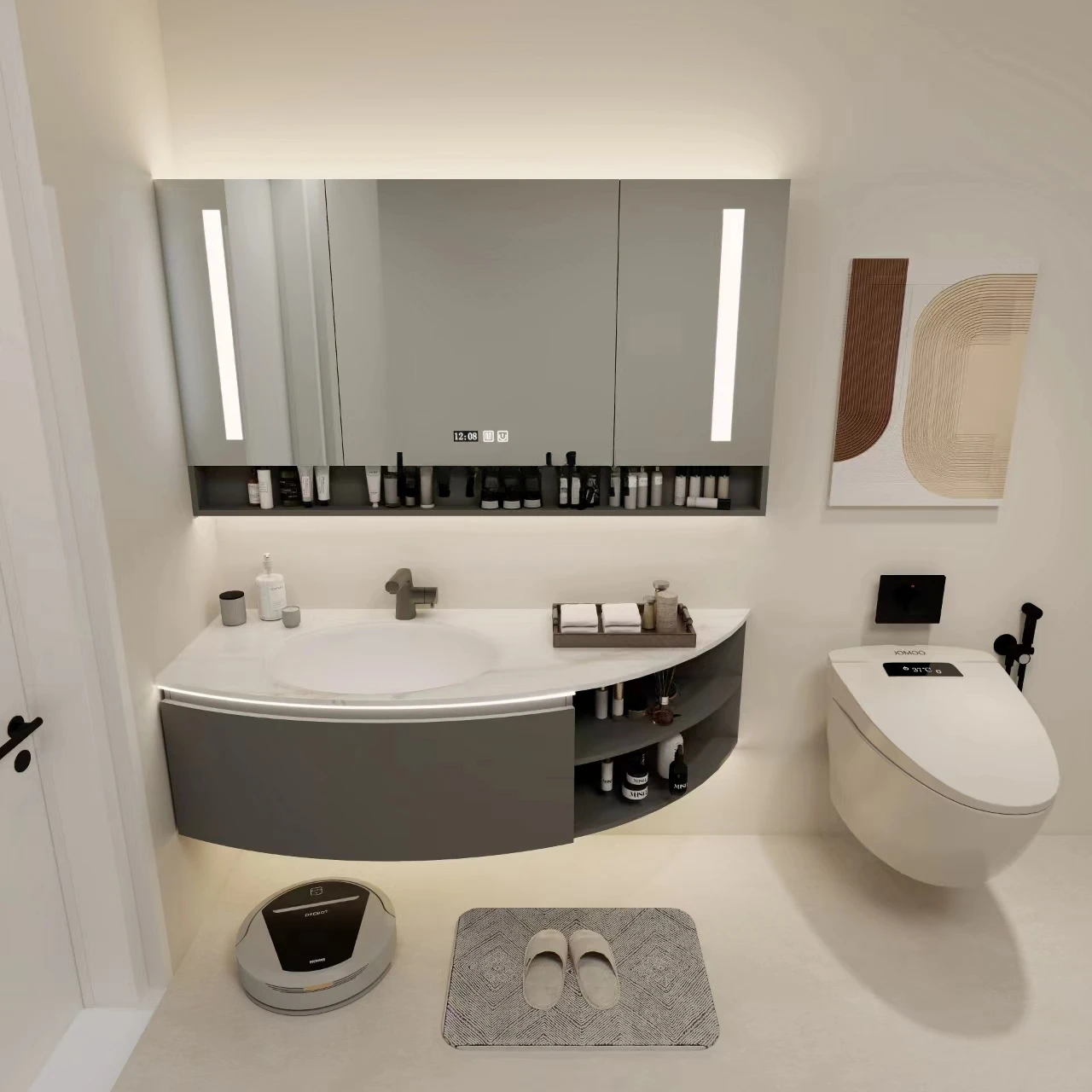 Stone Plate Seamless Ceramic Basin Arc Bathroom Cabinet Combination Simple Side Grid Washbasin Cabinet Oak
Stone Plate Seamless Ceramic Basin Arc Bathroom Cabinet Combination Simple Side Grid Washbasin Cabinet Oak