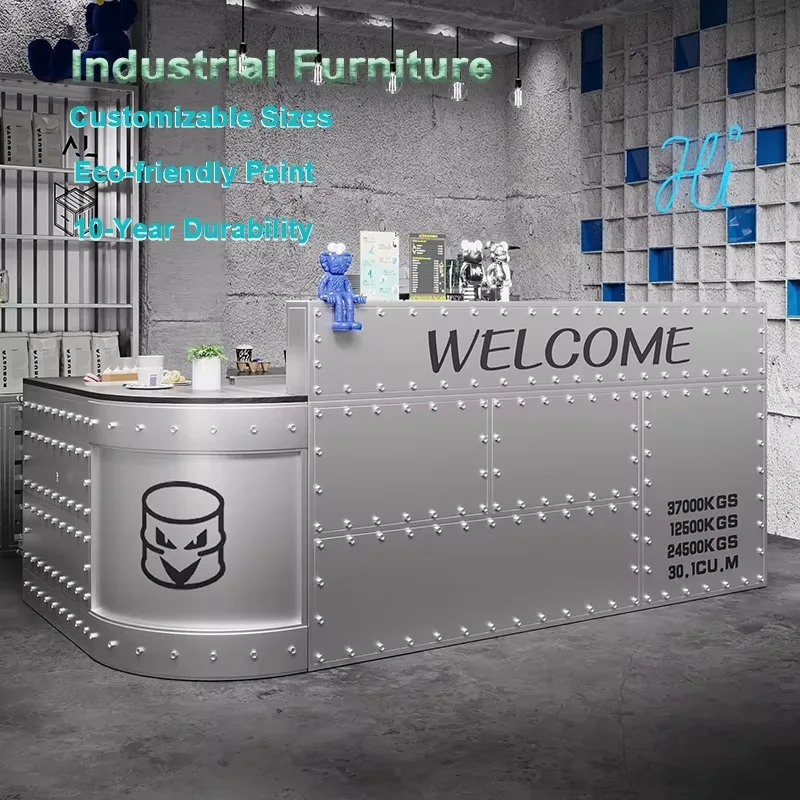 Commercial Grade Industrial Style Iron Cash Register Counter Bar Reception Front Desk Club Bar Counter 
Commercial Grade Industrial Style Iron Cash Register Counter Bar Reception Front Desk Club Bar Counter
