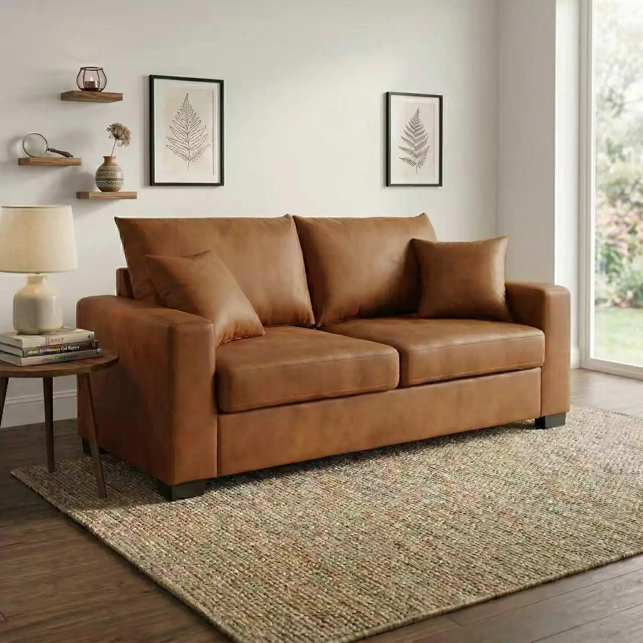 69 Inch Upholstered Two Seat Sofa With Throw Pillows Sturdy Plastic Legs Living Room Office Light Brown
69 Inch Upholstered Two Seat Sofa With Throw Pillows Sturdy Plastic Legs Living Room Office Light Brown
