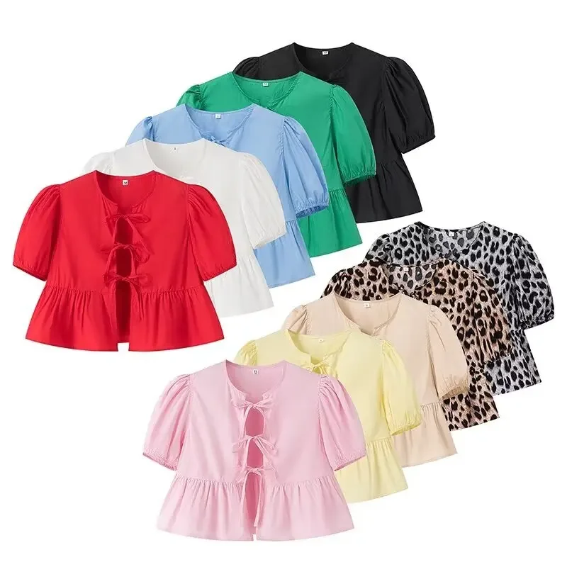 Blouse For Women Fashion Lace Up Short Puff Sleeve Shirt Y2k Solid Girls Sweet Top Summer Female Casual Streetwear Shirts
Blouse For Women Fashion Lace Up Short Puff Sleeve Shirt Y2k Solid Girls Sweet Top Summer Female Casual Streetwear Shirts