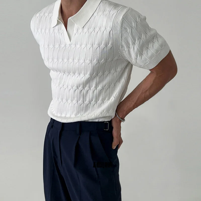 Korean Fashion Men's Knitted Polo Shirt Casual Stripe Elegant Short Sleeve T-Shirt Breathable Light Luxury Simple Summer Top A45
Korean Fashion Men's Knitted Polo Shirt Casual Stripe Elegant Short Sleeve T-Shirt Breathable Light Luxury Simple Summer Top A45