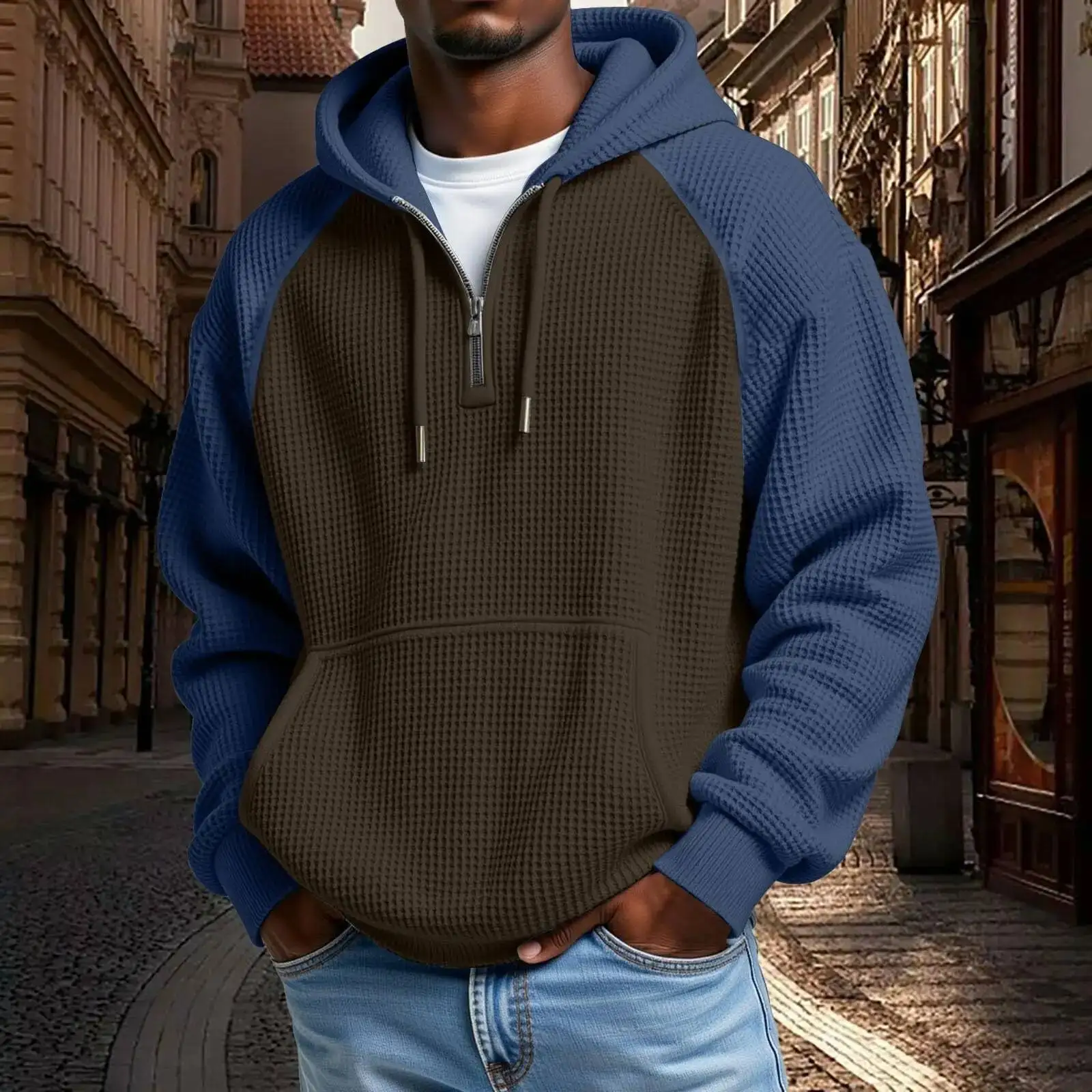 Color Blocking Waffle Trendy Long Sleeved Pullover Loose Sports And Casual Hoodie Men's Hooded Sweatshirt
Color Blocking Waffle Trendy Long Sleeved Pullover Loose Sports And Casual Hoodie Men's Hooded Sweatshirt