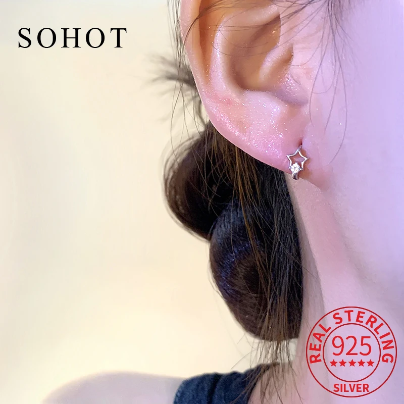 Настоящее серебро 925 пробы, мини-циркон, полые звезды, изысканные серьги-кольца для женщин, милые ювелирные изделия, минималистичные аксессуары
Настоящее серебро 925 пробы, мини-циркон, полые звезды, изысканные серьги-кольца для женщин, милые ювелирные изделия, минималистичные аксессуары