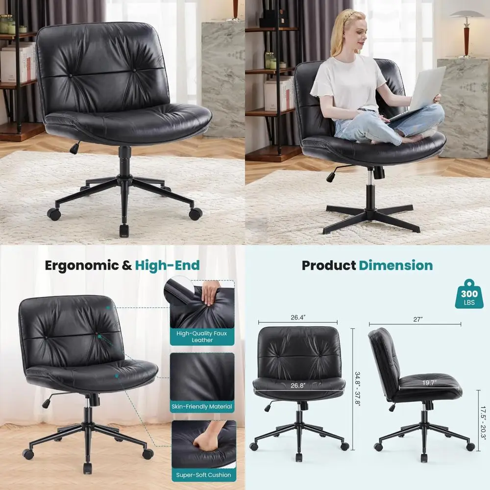 Black PU Leather Swivel Office Chair with Wheels and Wide Legs for Home or Bedroom Use
Black PU Leather Swivel Office Chair with Wheels and Wide Legs for Home or Bedroom Use