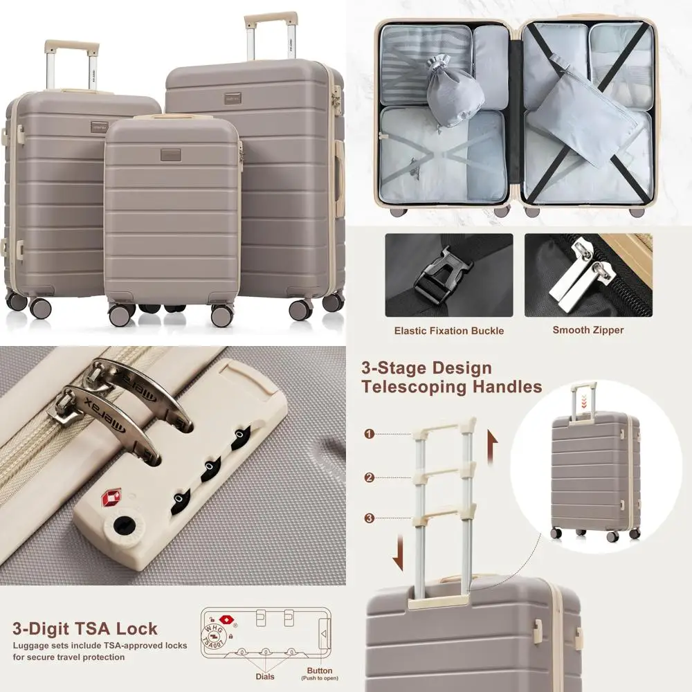 3-piece abs hardshell spinner luggage set with tsa lock, rose brown, 20/24/28 inch
3-piece abs hardshell spinner luggage set with tsa lock, rose brown, 20/24/28 inch