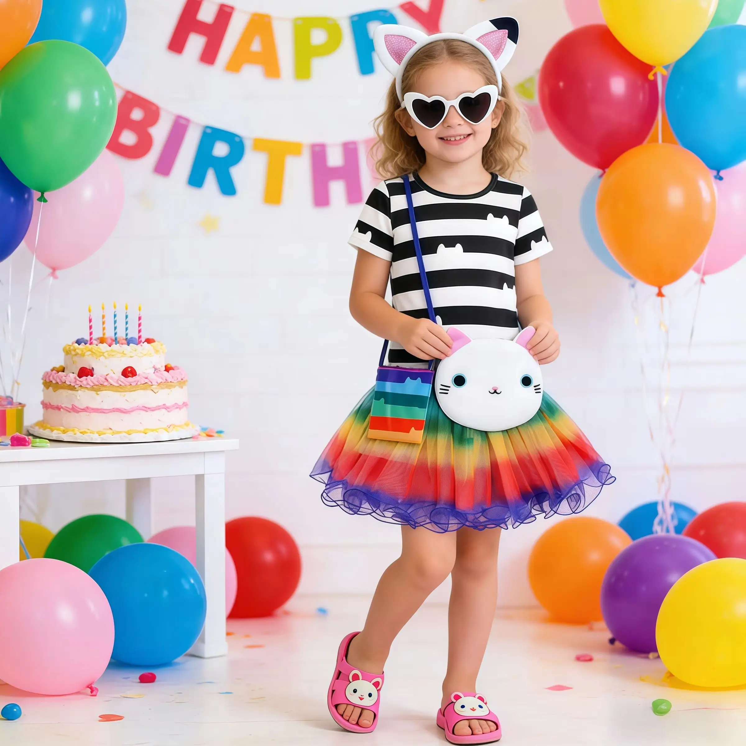 Girls Striped T-Shirt With Rainbow Tutu Skirts For Kids Cats Toy House Halloween Cosplay Costume Birthday Party Carnival Vestido
Girls Striped T-Shirt With Rainbow Tutu Skirts For Kids Cats Toy House Halloween Cosplay Costume Birthday Party Carnival Vestido