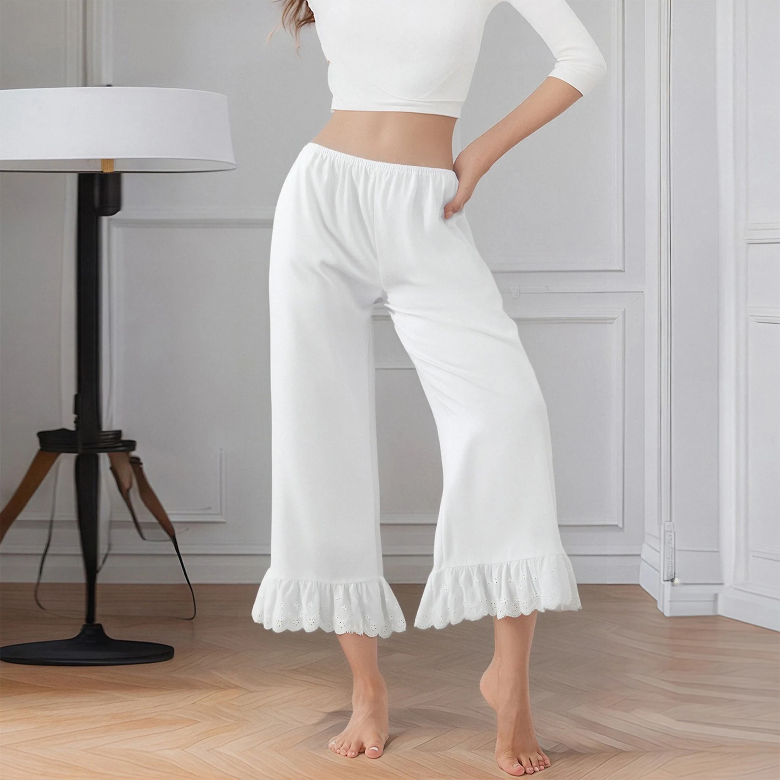 Women Summer Loose Capri Pants Solid Color High Waist Eyelet Hollow Out Wide Leg Trousers Pull On Loose Pants
Women Summer Loose Capri Pants Solid Color High Waist Eyelet Hollow Out Wide Leg Trousers Pull On Loose Pants