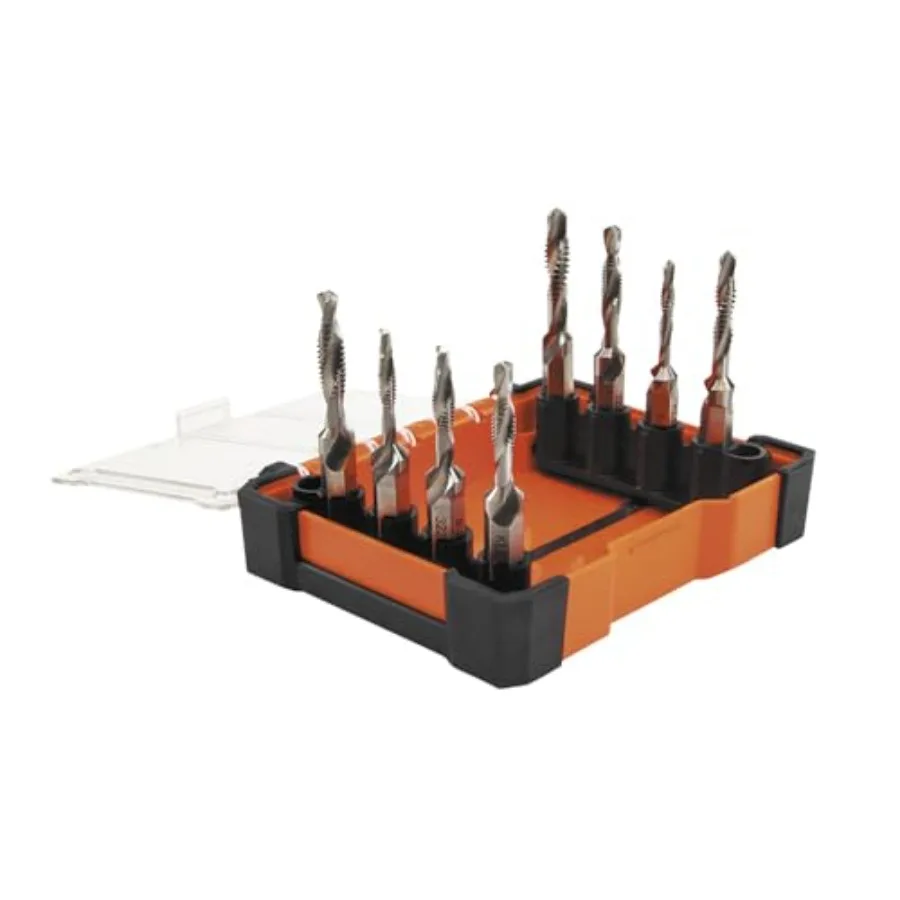 32217 Drill Tap Tool Kit, 8-Piece, for Aluminum-Brass-Copper-Plastic-Mild Steel, Quick Connect Power Tools Compatible
32217 Drill Tap Tool Kit, 8-Piece, for Aluminum-Brass-Copper-Plastic-Mild Steel, Quick Connect Power Tools Compatible