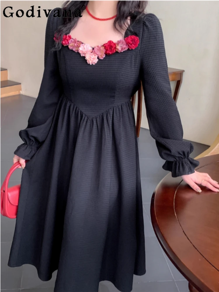 Большой размер, весна-осень, черное корейское модное платье с длинным рукавом, элегантное женское универсальное платье с высокой талией для банкетов и темперамента
Большой размер, весна-осень, черное корейское модное платье с длинным рукавом, элегантное женское универсальное платье с высокой талией для банкетов и темперамента