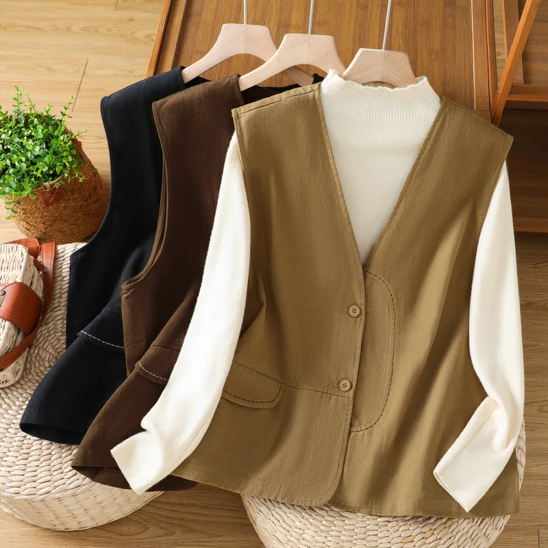 Harajuku Vintage Cooffe Sleeveless Vest For Women V-neck Button Front Loose Waistcoat With Decorative Stitching Casual Clothing
Harajuku Vintage Cooffe Sleeveless Vest For Women V-neck Button Front Loose Waistcoat With Decorative Stitching Casual Clothing