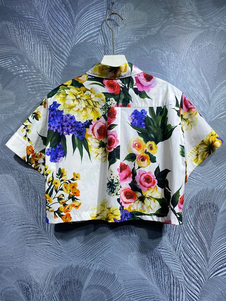 Spring Cotton Tops Women Turn-down Collar Short Sleeve Single Breasted Floral Print High Street Shirt Designer New
Spring Cotton Tops Women Turn-down Collar Short Sleeve Single Breasted Floral Print High Street Shirt Designer New