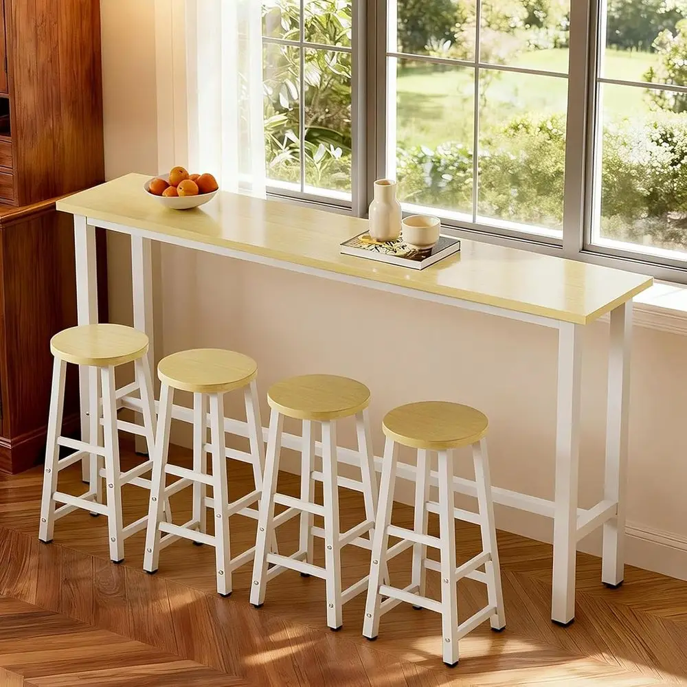 71 5-Piece Counter-Height Bar Table Set with 4 Stools, Metal Frame, White & Maple Finish, Suitable for Kitchen or Dining Area
71 5-Piece Counter-Height Bar Table Set with 4 Stools, Metal Frame, White & Maple Finish, Suitable for Kitchen or Dining Area