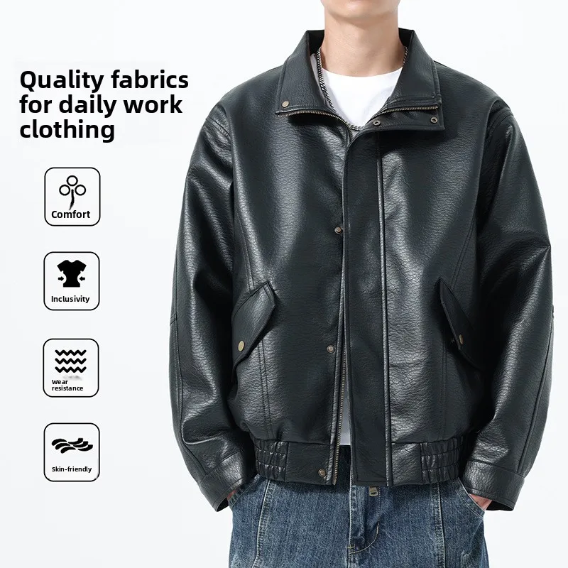 2025 Casual high-quality leather jacket for men in autumn loose fit PU leather retro collar motorcycle style casual and stylish
2025 Casual high-quality leather jacket for men in autumn loose fit PU leather retro collar motorcycle style casual and stylish