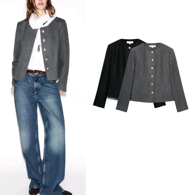 Spring New Style Women's Slim Fit Metal Button round Neck Single Row Buttoning Suit Jacket Fashionable Elegant Short Coat
Spring New Style Women's Slim Fit Metal Button round Neck Single Row Buttoning Suit Jacket Fashionable Elegant Short Coat