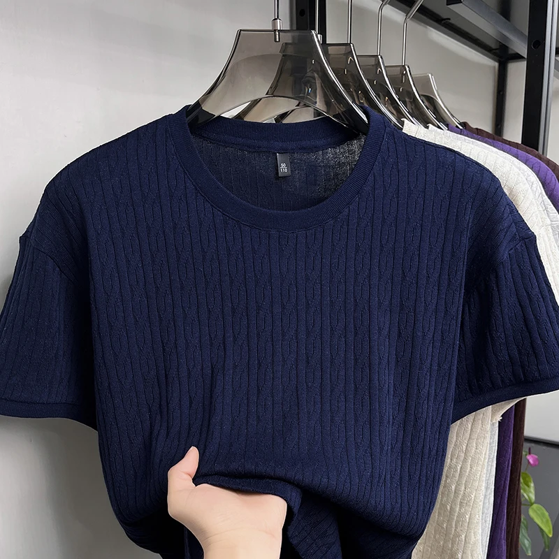 Round Neck Short Sleeved Knitted T-shirt for Men in Summer, Thin, Loose, Comfortable and Breathable Top
Round Neck Short Sleeved Knitted T-shirt for Men in Summer, Thin, Loose, Comfortable and Breathable Top
