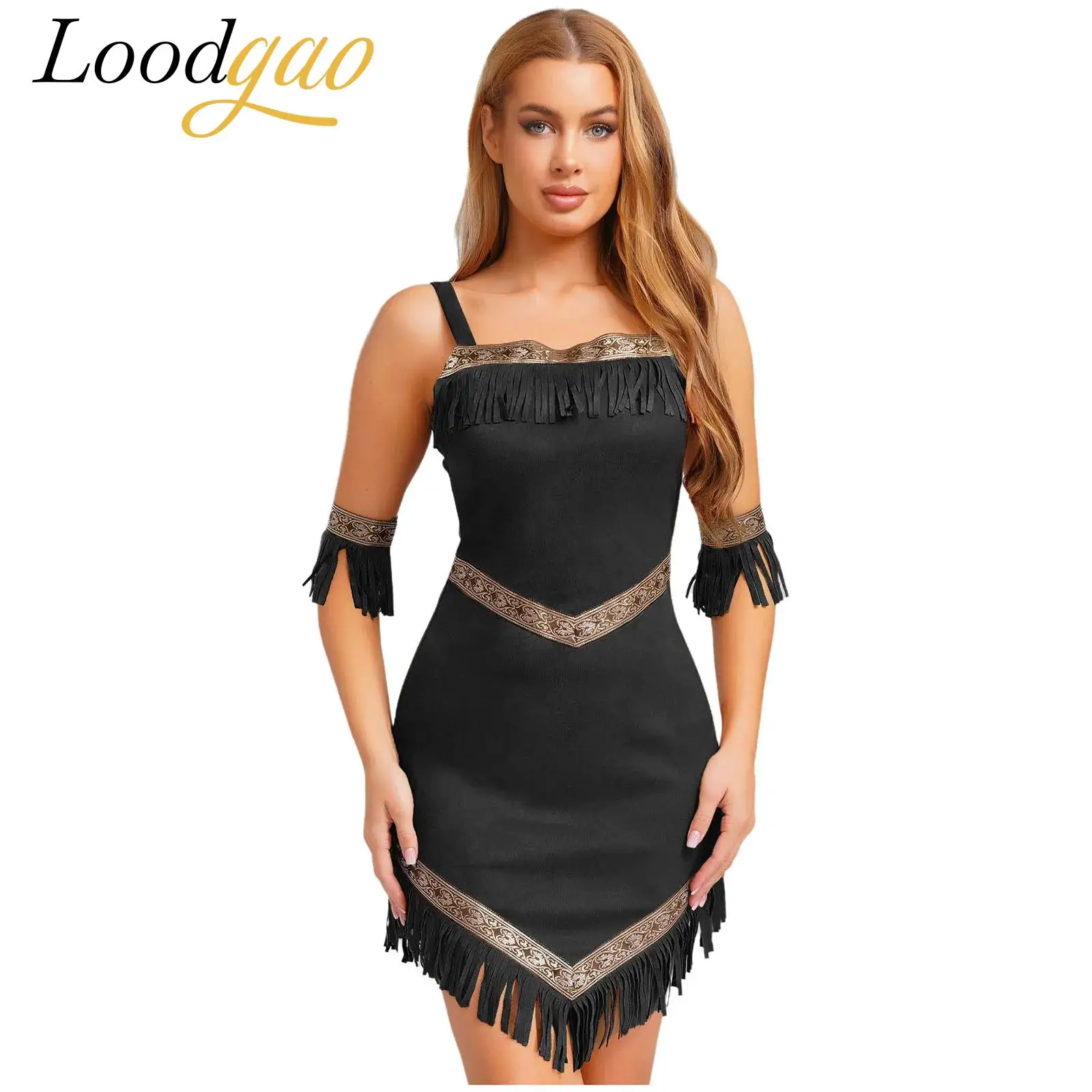 Women Aboriginal Dresses with Armbands Halloween Costume Native Tribe Princess Cosplay Dress Faux Suede Savage Retro Fancy Dress
Women Aboriginal Dresses with Armbands Halloween Costume Native Tribe Princess Cosplay Dress Faux Suede Savage Retro Fancy Dress
