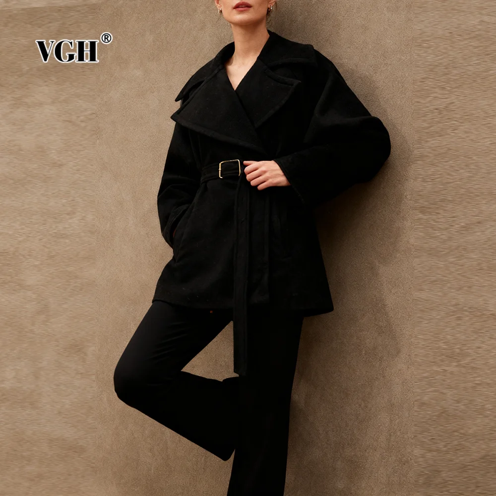 VGH Solid Patchwork Sashes Coats for Women Lapel Long Sleeves Spliced Pockets Loose Temperament Woolen Coat Female Clothes New
VGH Solid Patchwork Sashes Coats for Women Lapel Long Sleeves Spliced Pockets Loose Temperament Woolen Coat Female Clothes New