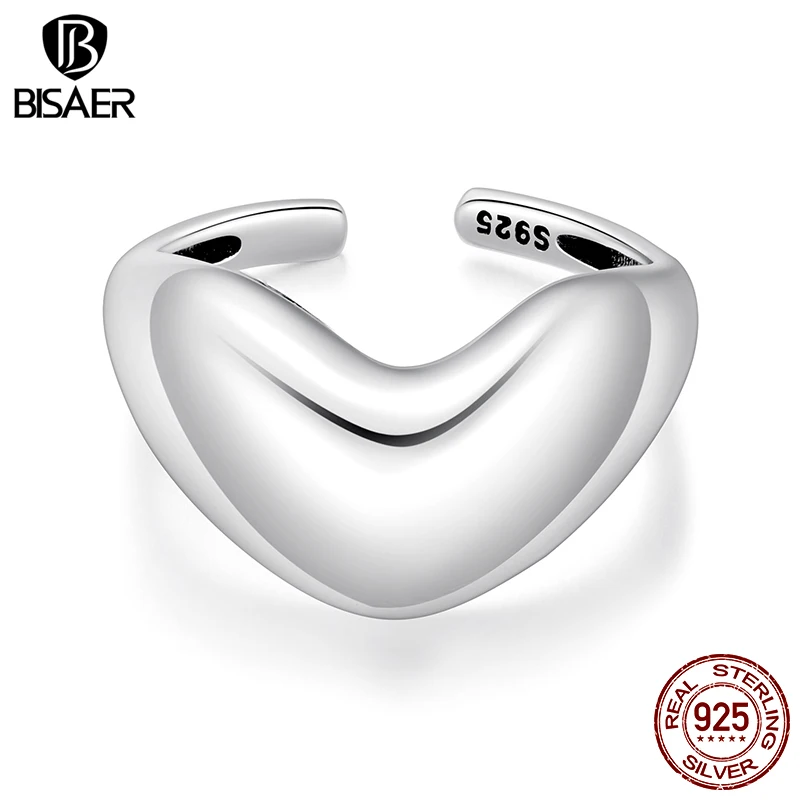 BISAER Solid 925 Sterling Silver Heart Open Ring Metal Statement Band Adjustable Size 5-9 for OL Women Party Fine Jewelry EFR679
BISAER Solid 925 Sterling Silver Heart Open Ring Metal Statement Band Adjustable Size 5-9 for OL Women Party Fine Jewelry EFR679